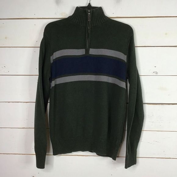 New Eddie Bauer Sweater 1/4 Zip Colorblock Green - Picture 1 of 6